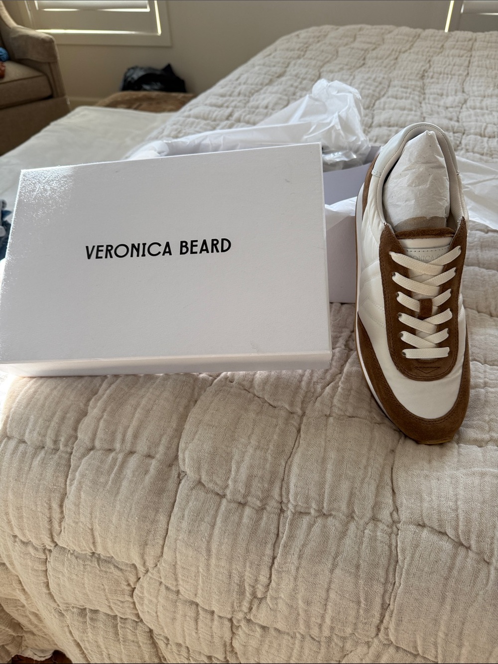 Veronica Beard Men's White and Brown Lace-Up Sneakers